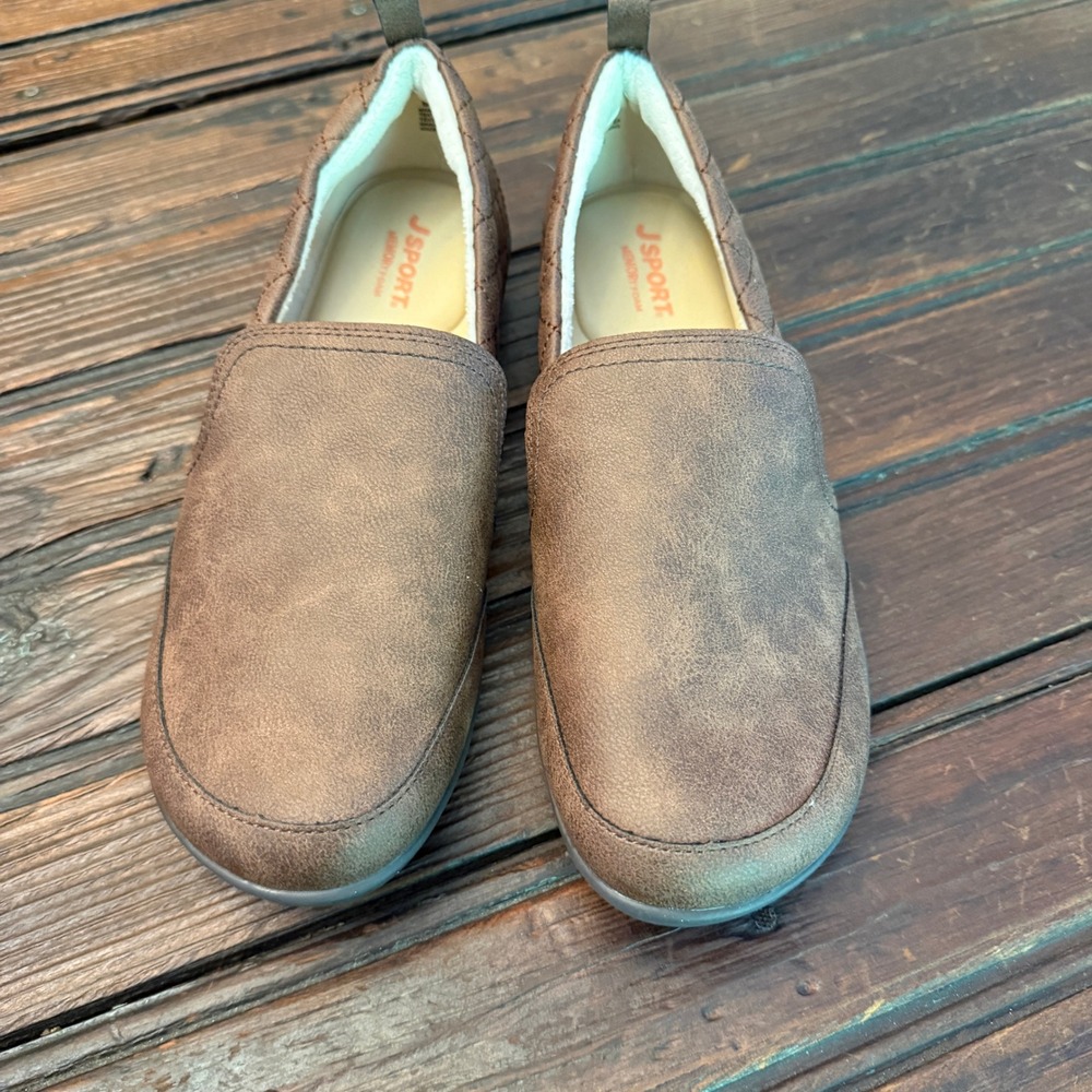 JSport by Jambu Lisa Brown Slip On Loafers Faux Fur Memory Foam Shoes Womens 8M